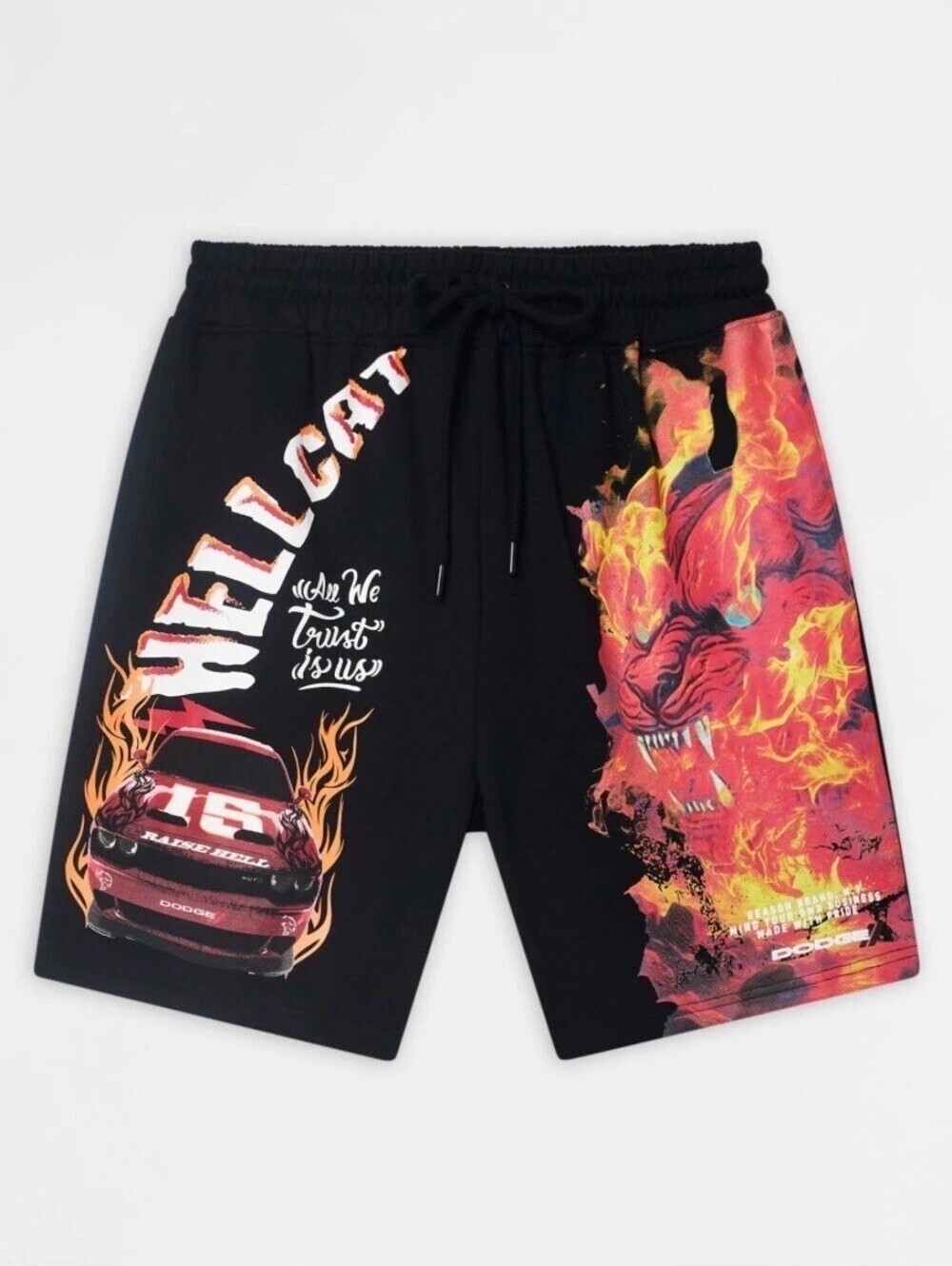 Reason x Dodge Hellcat Graphic Fleece Shorts Black Mens Size L NWT